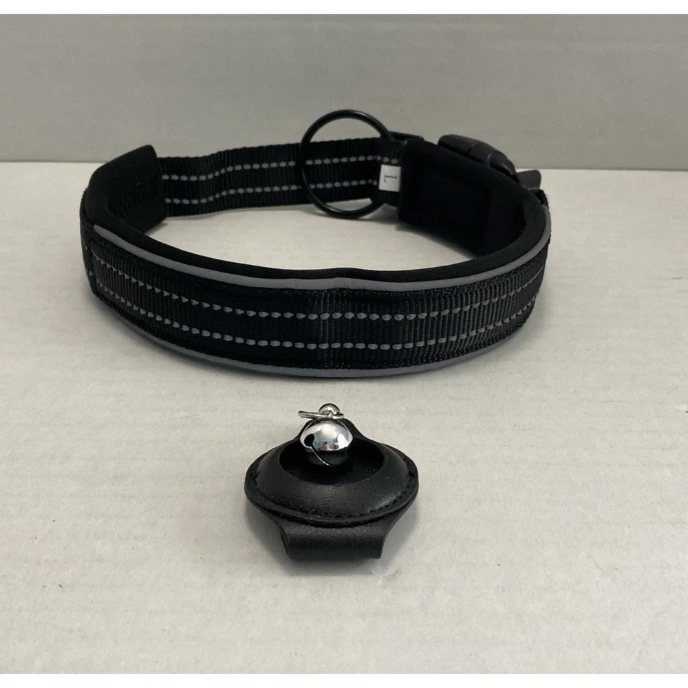 Apple Airtag Holder Reflective Dog Collar Comfortable for Dogs Large‎ -Black NWT